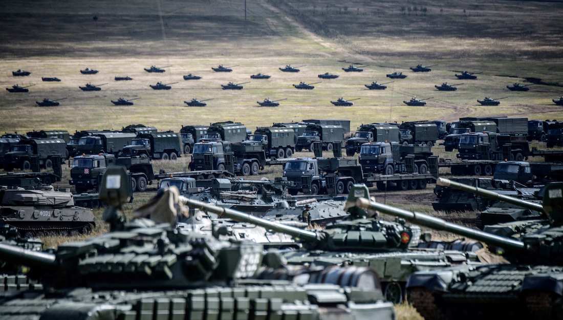 Military vehicles are seen during the Vostok-2018 (East-2018) military drills