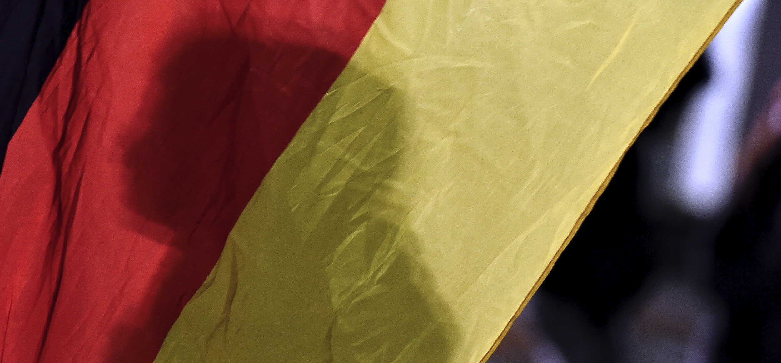 A protestor from the PEGIDA movement (Patriotic Europeans Against the Islamisation of the Occident) is seen behind a German flag during a rally in Leipzig on January 11, 2016. | Tobias Schwarz/AFP via Getty Images