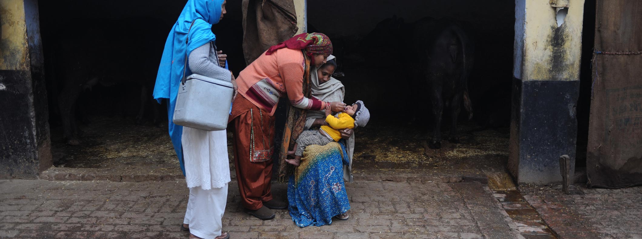 A child being administered polio drops at their residence in Ghazibad