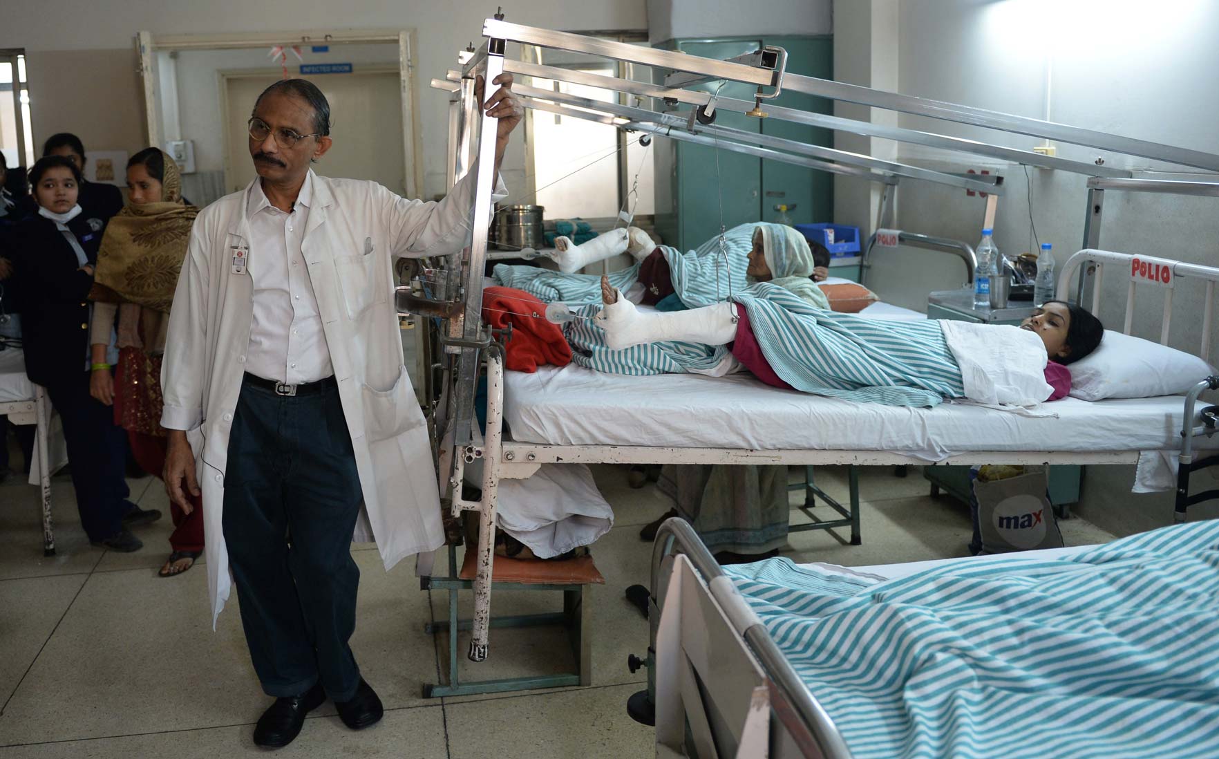Indian polio patients undergoing treatment at a hospital in New Delhi
