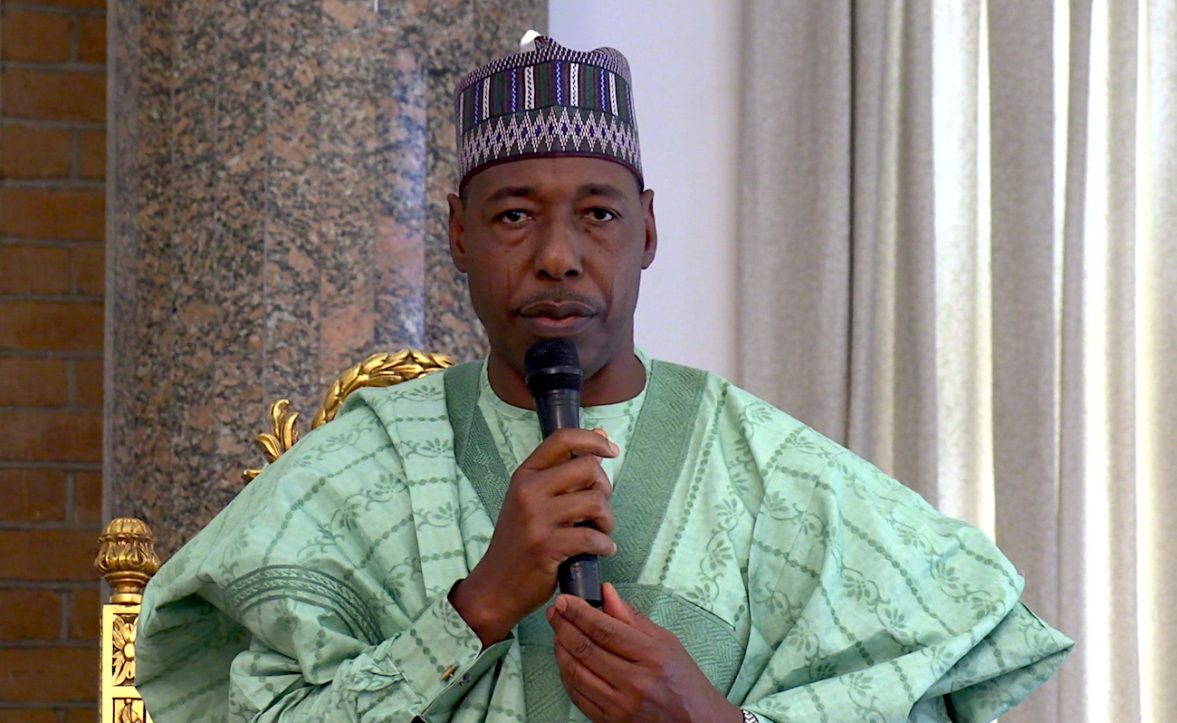 Babagana Umara Zulum, the Govorner of the Borno state, addresses the public in Maiduguri in February, 2020.