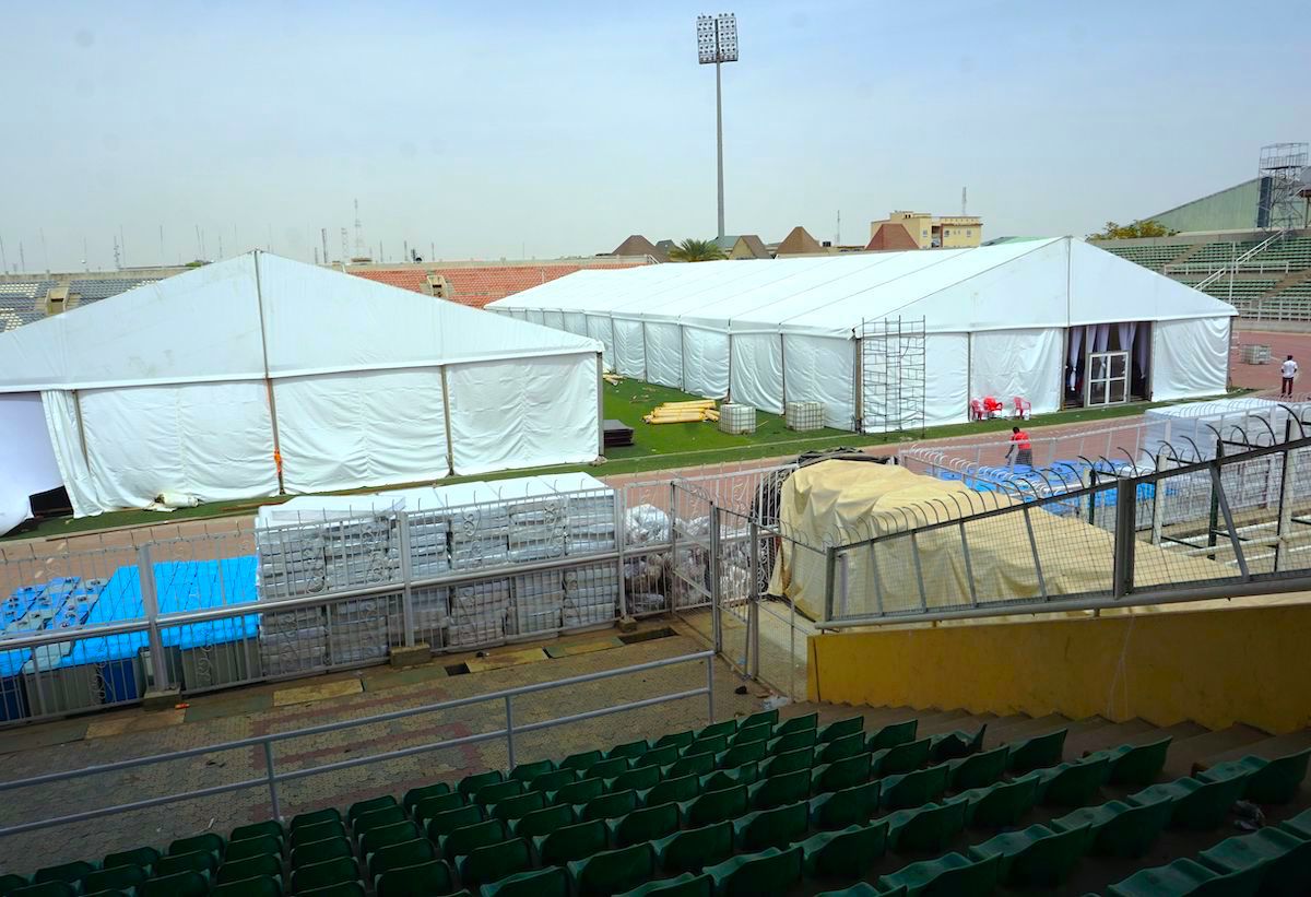 A COVID-19 coronavirus isolation centre at a stadium in Kano, Nigeria, that is being built with donations from Kano-born Aliko Dangote.