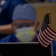 U.S. military medical personnel, including U.S. Army reserve and Connecticut National Guard work to help patients on April 24, 2020 in Stamford, Connecticut after Stamford Hospital was inundated with patients during the Covid-19 pandemic.