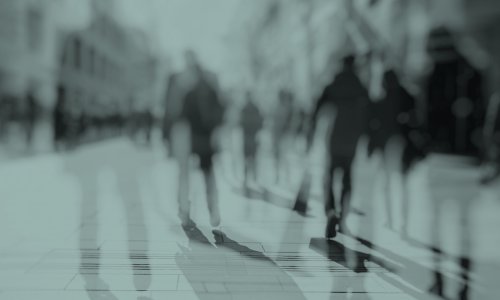 Shadow images of people walking in street 