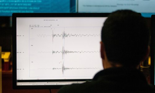 A technician of the National Seismological Center (CSN) of the University of Chile, organization in charge of monitoring the seismic activity in the Chilean territory, works in Santiago.