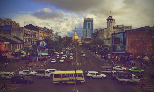 Photo of busy city intersection