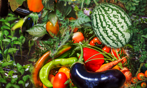 Collage of fruits and vegetables