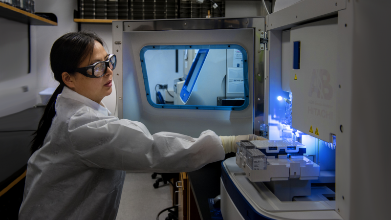 A CDC scientist performs one of the last steps in a poliovirus testing process. | CDC/ Holly Patrick, MS, MPH/James Gathany