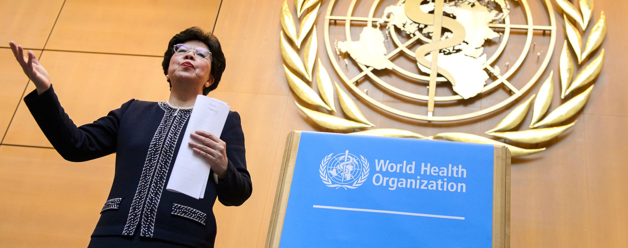 World Health Organisation (WHO) Director General Margaret Chan acknowledges the assembly after her acceptance speech before the World Health Assembly on May 23, 2012 in Geneva. | FABRICE COFFRINI:AFP:GettyImages