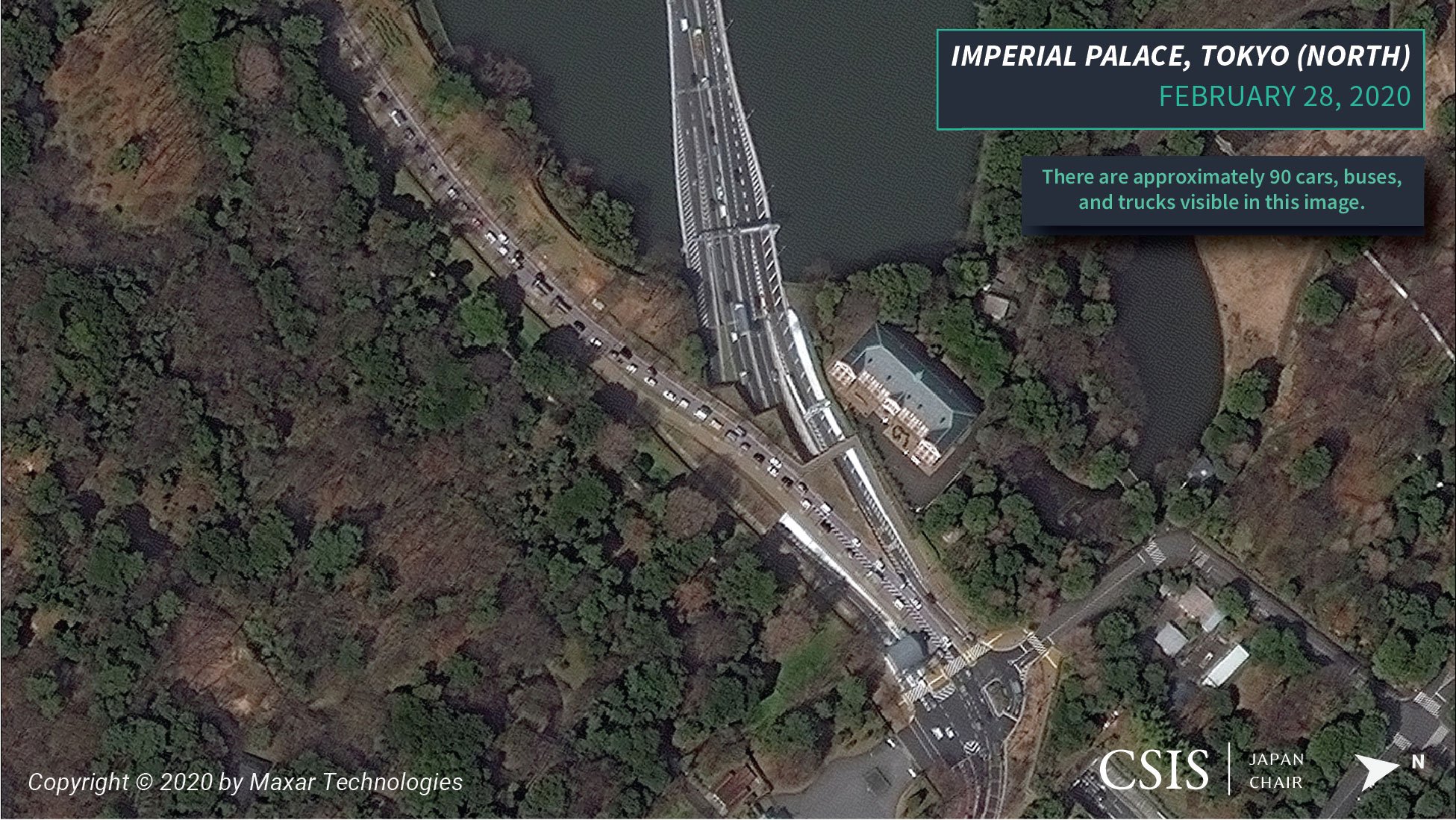 February 28, 2020: Typical flow of traffic to the north of Tokyo’s Imperial Palace.