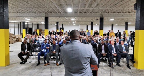 Kenyan reverse trade mission to Grand Island, Nebraska, for Zabuni Specialty Coffee’s opening in 2019. Photo credit: Barret Stinson, Grand Island Independent.